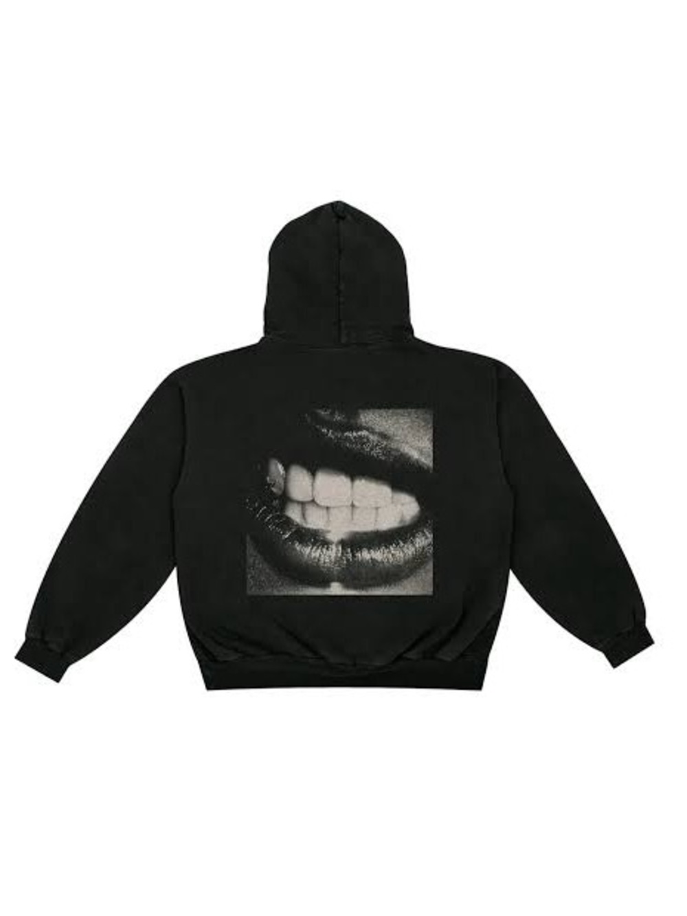 Black Graphic Pullover Hoodie with Lip Print